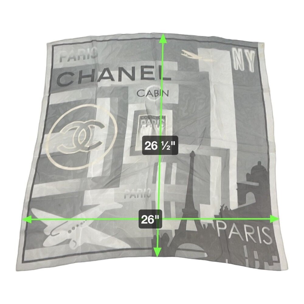 RARE Chanel NY NYC Travel Gray Paris Silk Square Scarf 26" New York City READ - Picture 6 of 7